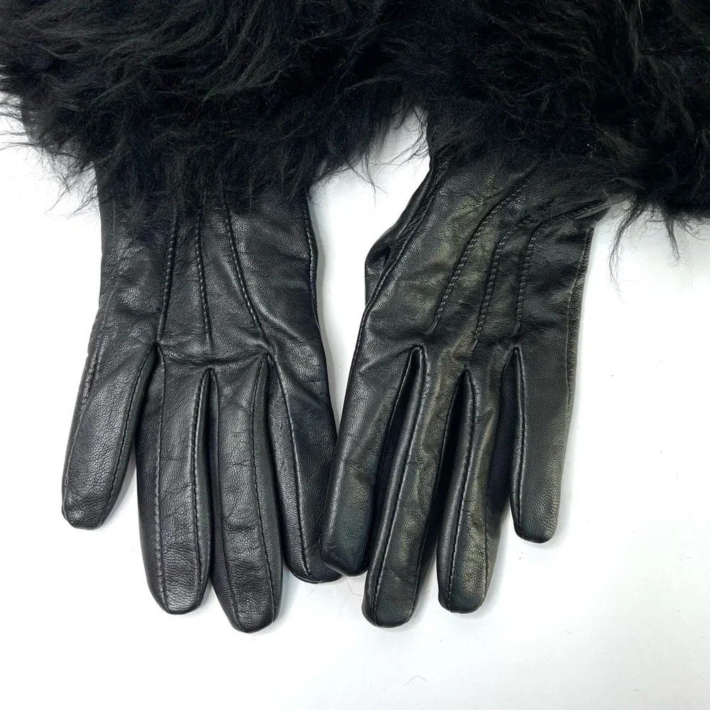 UGG Black Leather Gloves Fur Trim Black NEW Touchscreen Tech Size S